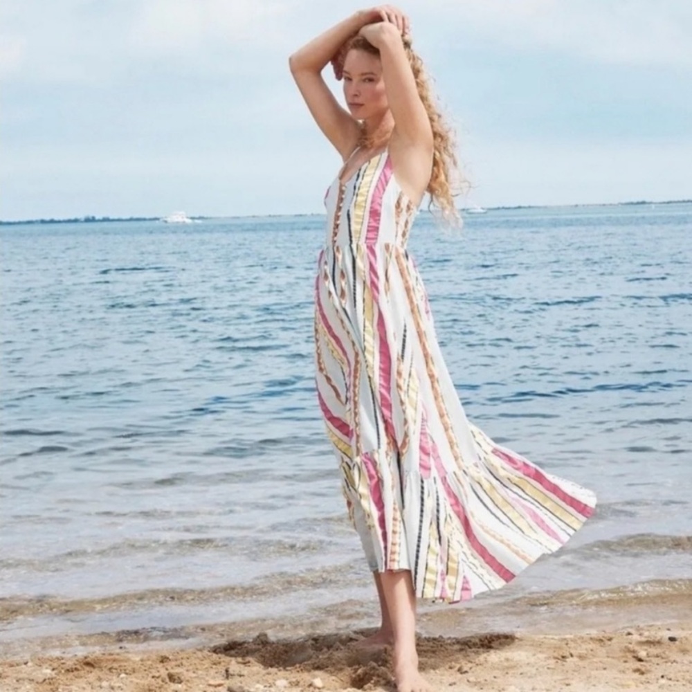 J. Crew Striped Maxi Dress in White, Pink, Yellow